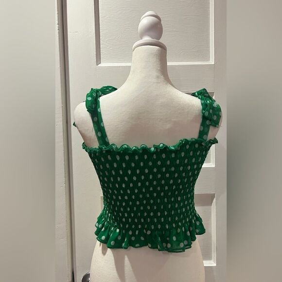 Zara green and white polk dot tank top with adjustable tie straps Size M - Picture 2 of 6